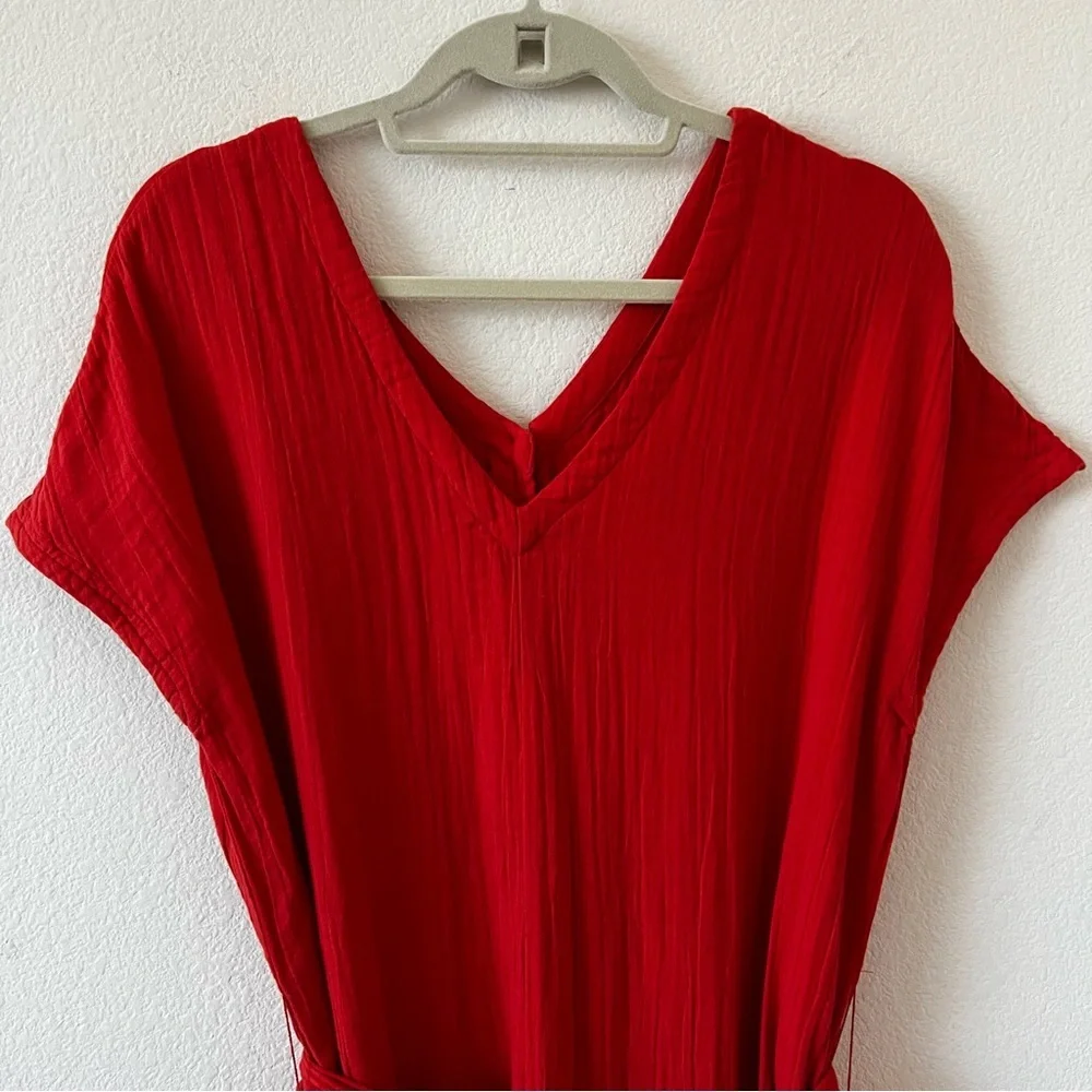 Pact Coastal Double Gauze Belted Jumpsuit Organic Cotton Red XS NWOT - Picture 5 of 16